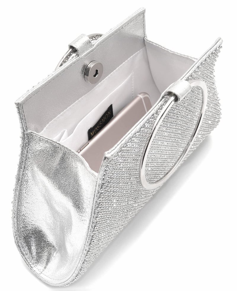 MOSSMON Crystal Clutch Purses Bride and Bridesmaid Handbag Elegant Wristlet Evening Bag for Women Silver Large - Image 3
